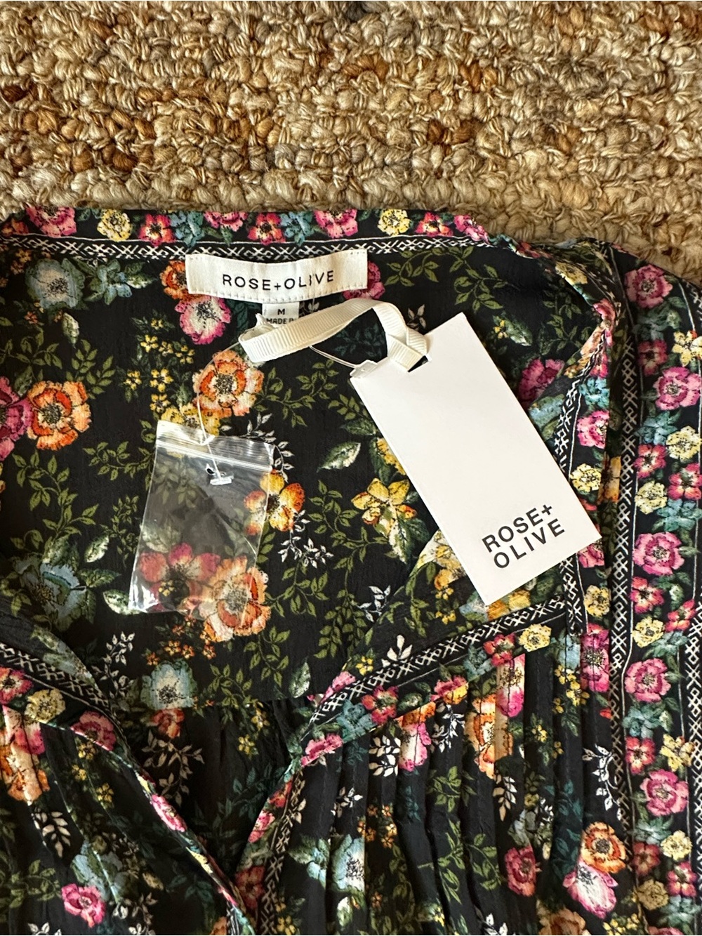 Rose & Olive Black Floral Boho Tunic Peasant Blouse - Picture 8 of 10